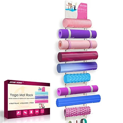 Yoga Mat Rack Wall Mount Foam Roller Storage Gym Organizer Yoga Mats Holder Yoga Mat Rack Wall Mount Foam Roller Storage Gym Organizer Yoga Mats Holder