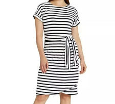 Chaps Women's Short Sleeves Crewneck Knit Dress Black/White XL Nautical