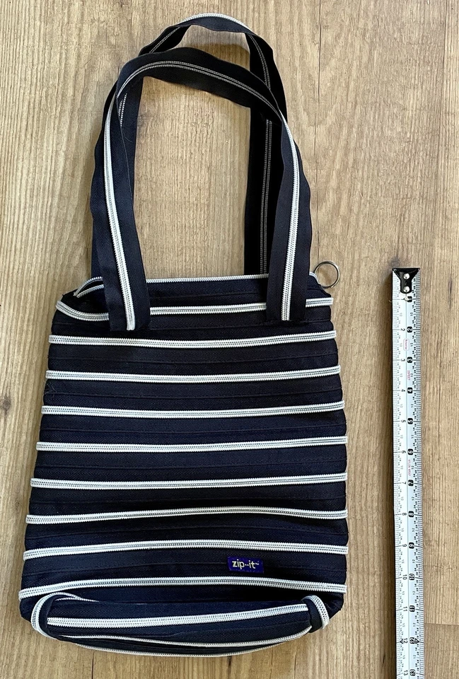 Bolso Bandolera Y2K ZIPIT Negro Gris Rayas Cremallera Cartera Retro Festival Foto 3 de 4