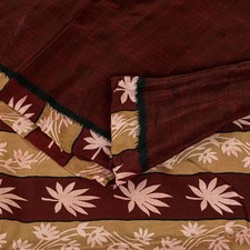 Sanskriti Vintage Saree Maroon Pure Crepe Floral Print 5.5YD Craft Supplies Sari