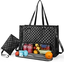 2-in-1 Lunch Tote Bag for Women with Insulated Lunch Compartment & Purse 15.6