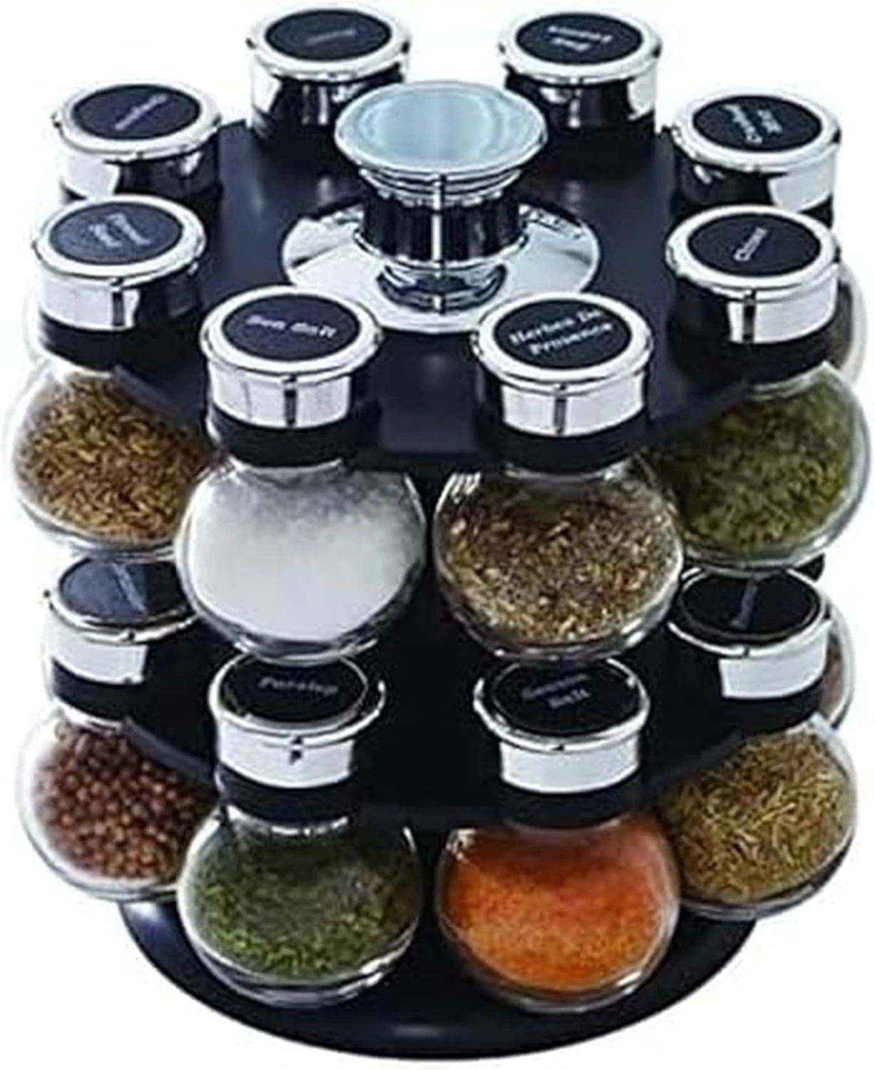 Kamenstein 16 Jar Ellington Revolving Countertop Spice Rack with Lift & Pour Cap