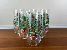 6 Vintage Luminarc CHRISTMAS TREE NOEL 16 oz Drinking 5 ⅞” Glasses Tumblers MINT