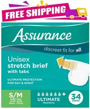Assurance Small/Medium Unisex Stretch Briefs With Tabs 34 Ct