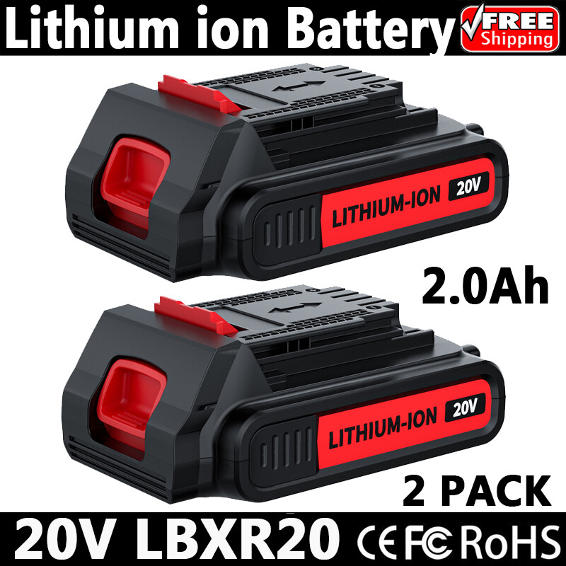 2-Pack 20V 2.0Ah LBXR20 Replacement Battery for Black+Decker 20V MAX Lithium