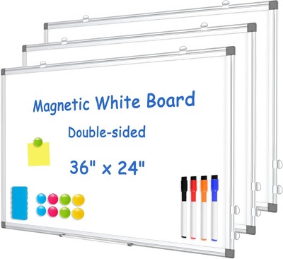 3 Pack White Board, 36'' x 24'' Double-Sided Dry Erase White Board