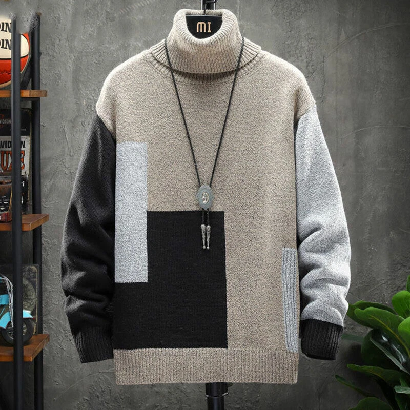 Men's Winter Turtleneck Sweater Pullover Tops Jumpers Knitted Long Sleeve Coat