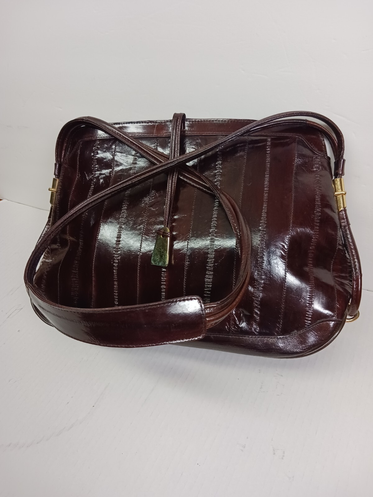 Handbag Purse Genuine Eel Skin Vintage Shoulder Clutch Crossbody Dark Purple-image