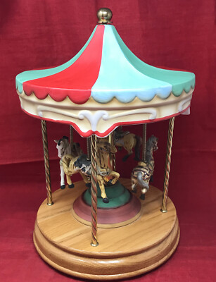 Willitts 4 Horse Carousel Ceramic Brass Music Box 11''×16'' VTG Large Works Spins