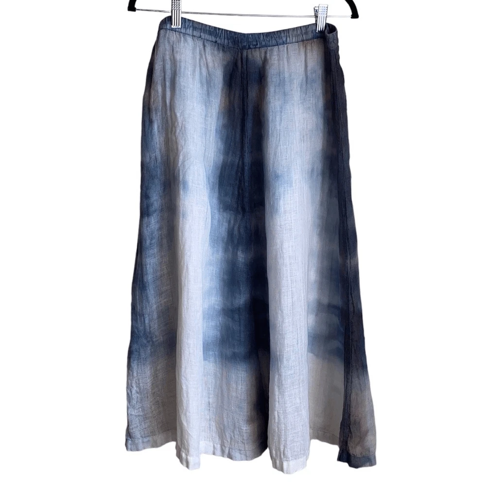 Chrzaszcz INC. Blue maxi skirt 100 linen white tie die size