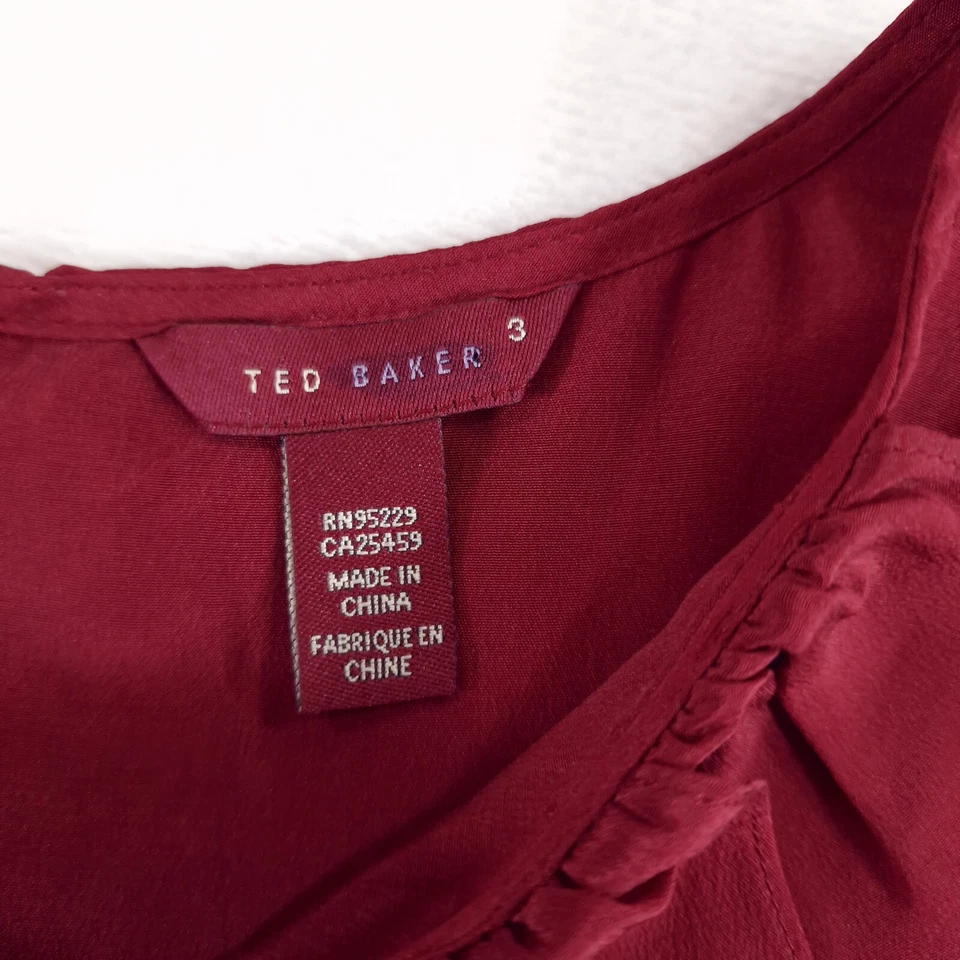 Ted Baker Blouse Womens Red Size 3 UK 12 Pure Silk Wine Colour  - Image 4 of 4
