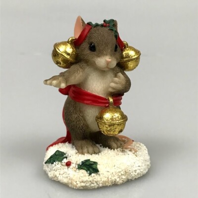 Charming Tails Christmas Xmas Earrings Too Much Jingle Bells Figurine Mouse
