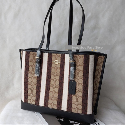 coach mollie tote in signature jacquard with stripes