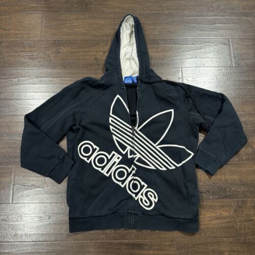 Adidas Full Zip Black Hoodie 3 Stripe Trifoil Men… - image 1