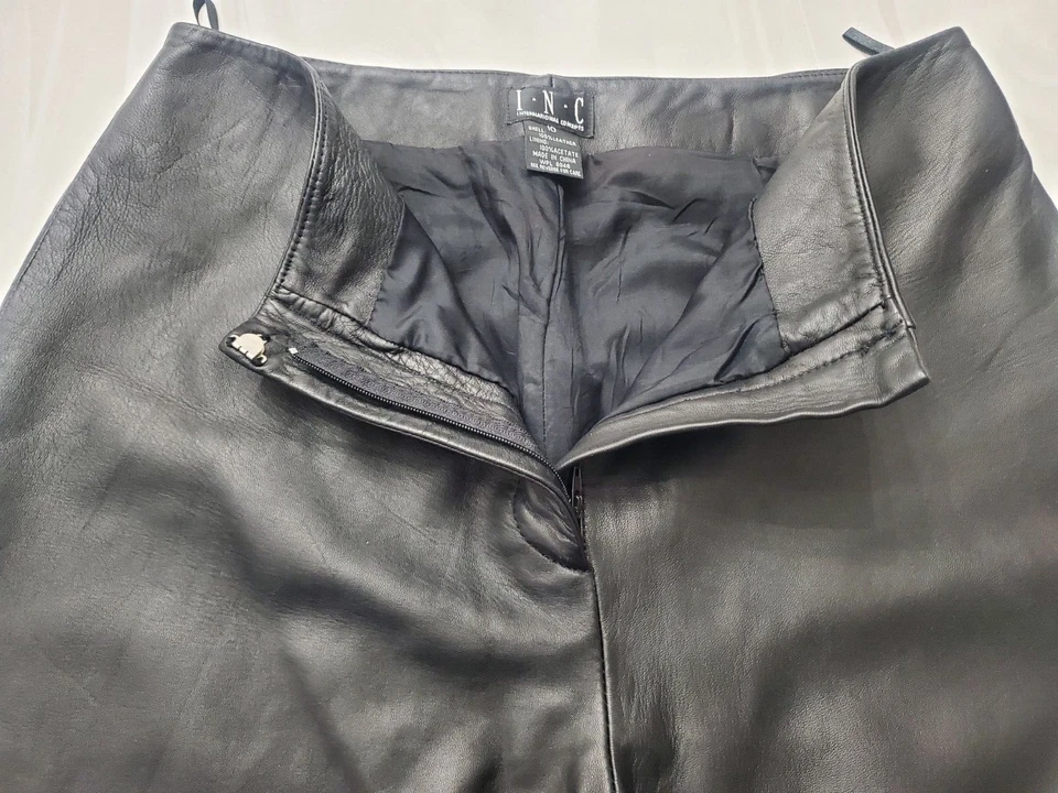 INC 100% Geniune Cuero Marrón Pierna Recta Pantalón Talla 10 Foto 4 de 4