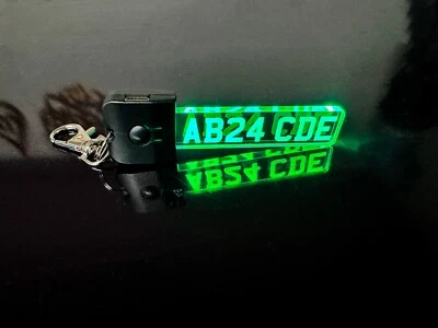 LASER PLATE SUPPLIES Custom Personalised 3D LED Number Plate Keyring-7 Colours-Reg Plate Keychain