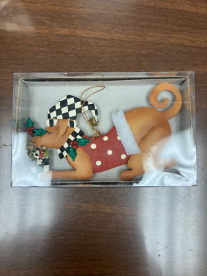 Mackenzie Childs CHRISTMAS DOG  ORNAMENT- NEW IN BOX/DISPLAYED
