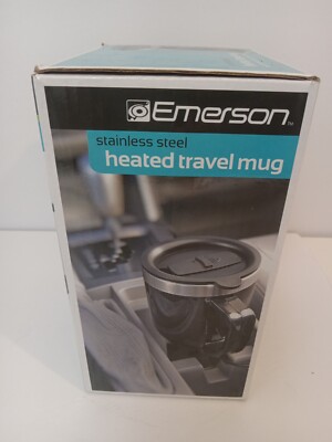 Emerson Stainless Steel Heated Travel Mug Black 12V Power Adapter 14 Fl. Oz