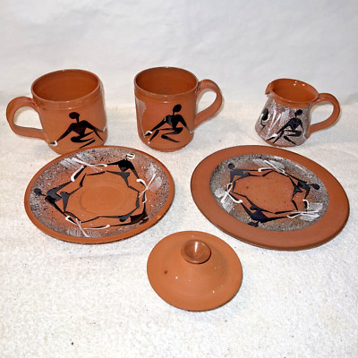 6 pieces Simba Pottery Zimbabwe Mugs Creamer Plate Saucer African ...