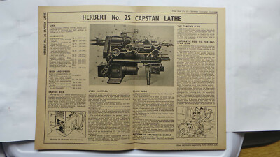 HERBERT No 2S CAPSTAN LATHE ENGINEERING DATA CHART MACHINE TOOL MILLING GRINDING