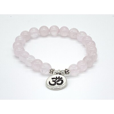 Perlenstickerei schönes Rosenquarz 21ct 8mm Perlen Mala Armband mit Om Gummizug - Love