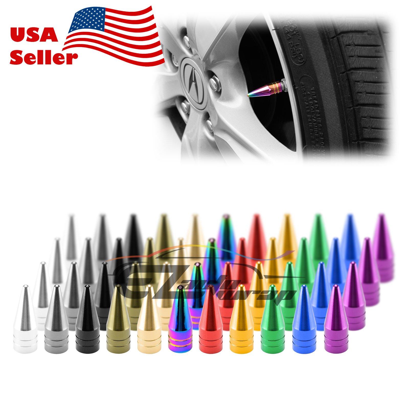 4pcs 11 Colors Long Spike Valve Stem Caps Metal Thread Set For Wheel