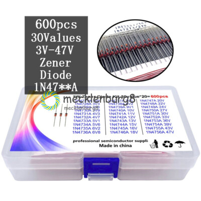 600pcs X 3V-47V Diode Kit 1W Zener Voltage Regulator Diode Set 30Values* 20pcs