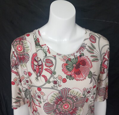 ELEGANCE 2-Teiler Rock Bluse 38/40 Komplett Kurzarm Rosa Weiß Blumen Viskose