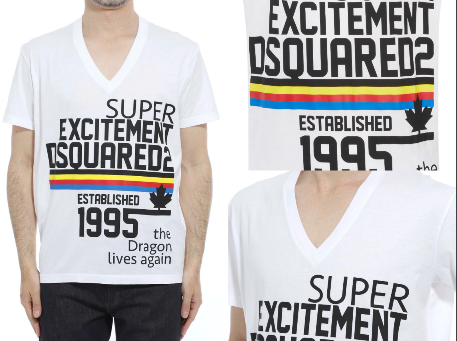 Dsquared2 Jeans V-Neck Iconic Dragon Lives Again T-Shirt Lounge Top Shirt BNWT S image 2