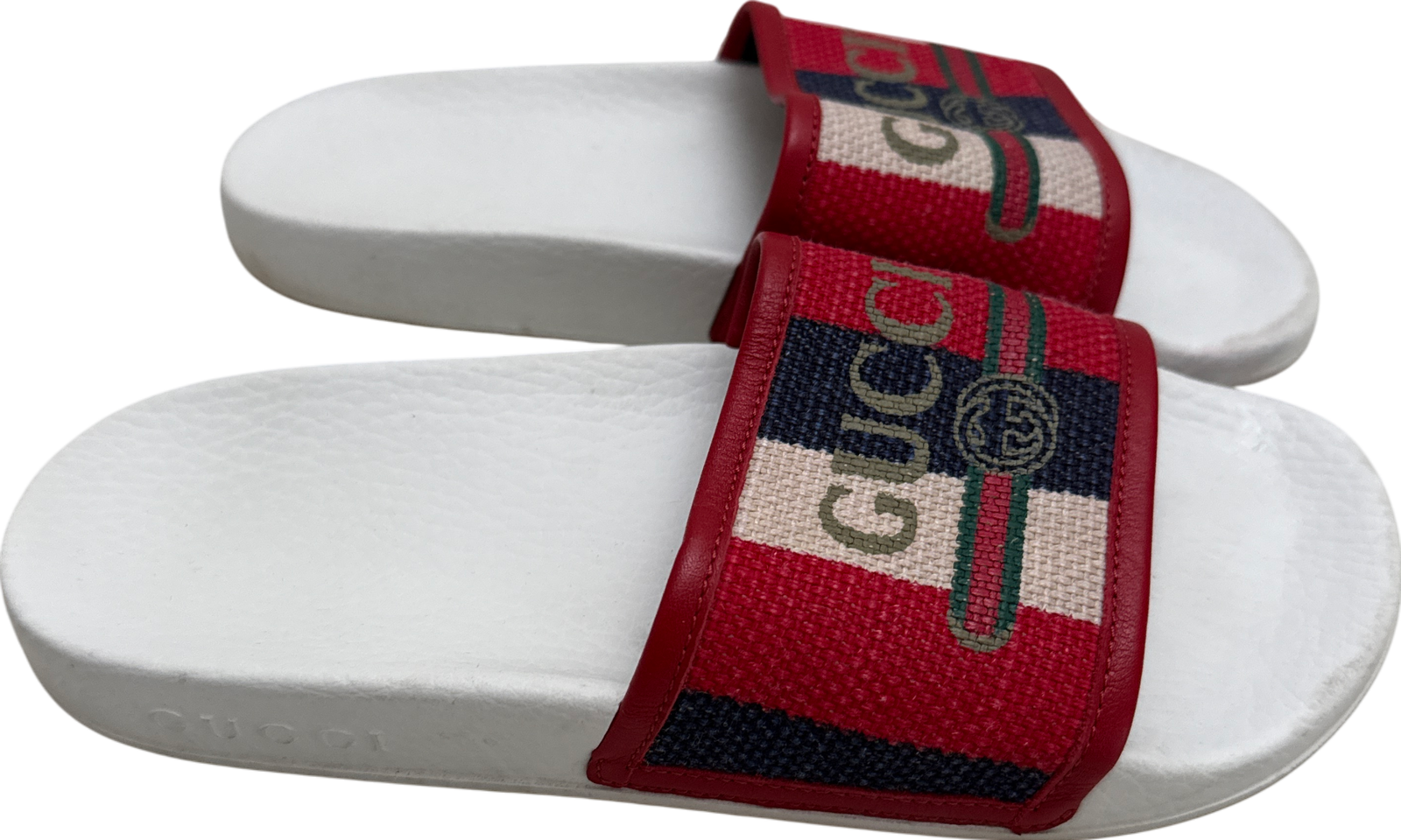 SAOLA Gucci Uomo Rosso Logo Slides Taglia 37 Tessuto Tomaia Suola Bianca Calzature Casual