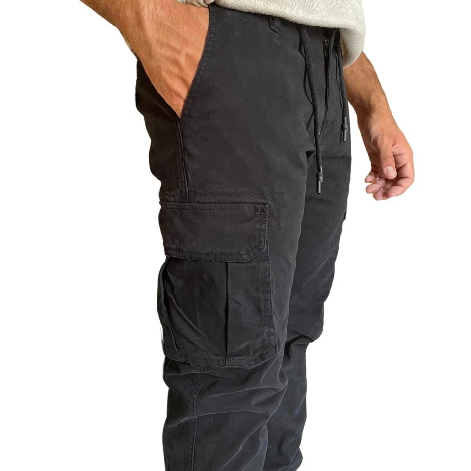 Pantaloni cargo uomo regular elasticizzati con tasconi cotone tasche laterali 52 - Immagine 2 di 4