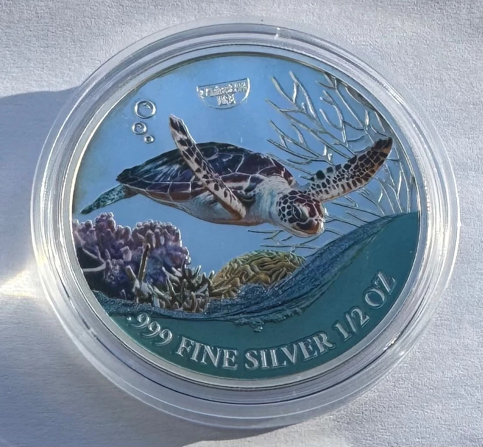 2023 Cameroon Hawksbill Sea Turtle Tortoise Silver Color Coin Caribbean Wildlife - Image 3 of 4