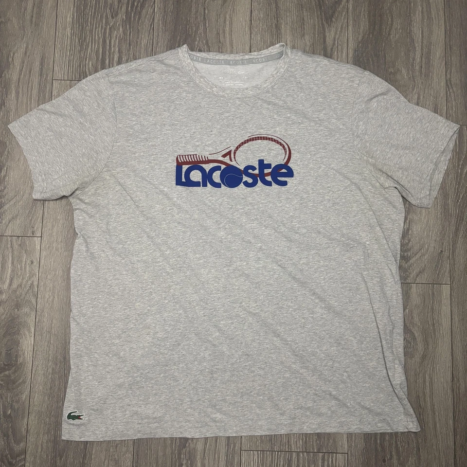 Camisa deportiva Lacoste para hombre 3XL gris jaspeado tenis gráfico logotipo ultra seco cuello redondo Foto 2 de 4