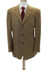 Canali Mens Cotton Plaid Three Button Suit Jacket Chestnut Brown Size 40