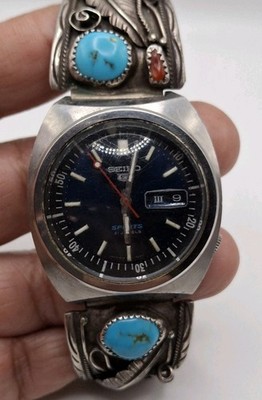 Automatic Seiko 5 21 Jewels Sport With Navajo Sterling Silver Bands Working 8''