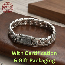 Men's Solid925 Sterling Silver Heavy Thick Clasp Cuban Chain Link Retro Bracelet