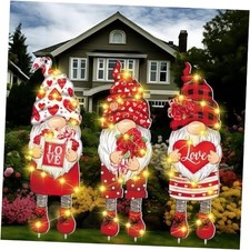 3 Pcs Valentine  s Day Yard Sign Gnome Outdoor Decorations with Stakes LED