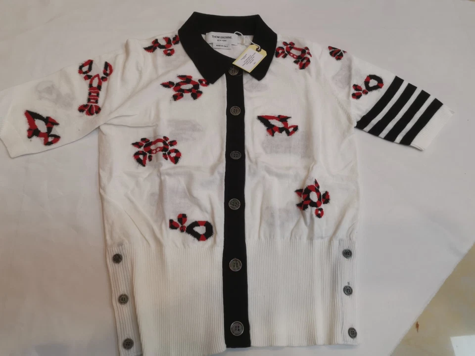 Cárdigan tejido para mujer THOM BROWNE, top adelgazante manga corta Foto 2 de 4