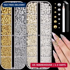 Flatback Nail Pearls Gems, Half Round Silver ...