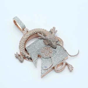 Authentic 4Ct Round Cut Real Moissanite Men's Dragon Custom Pendant 14K Rose Gold Plated