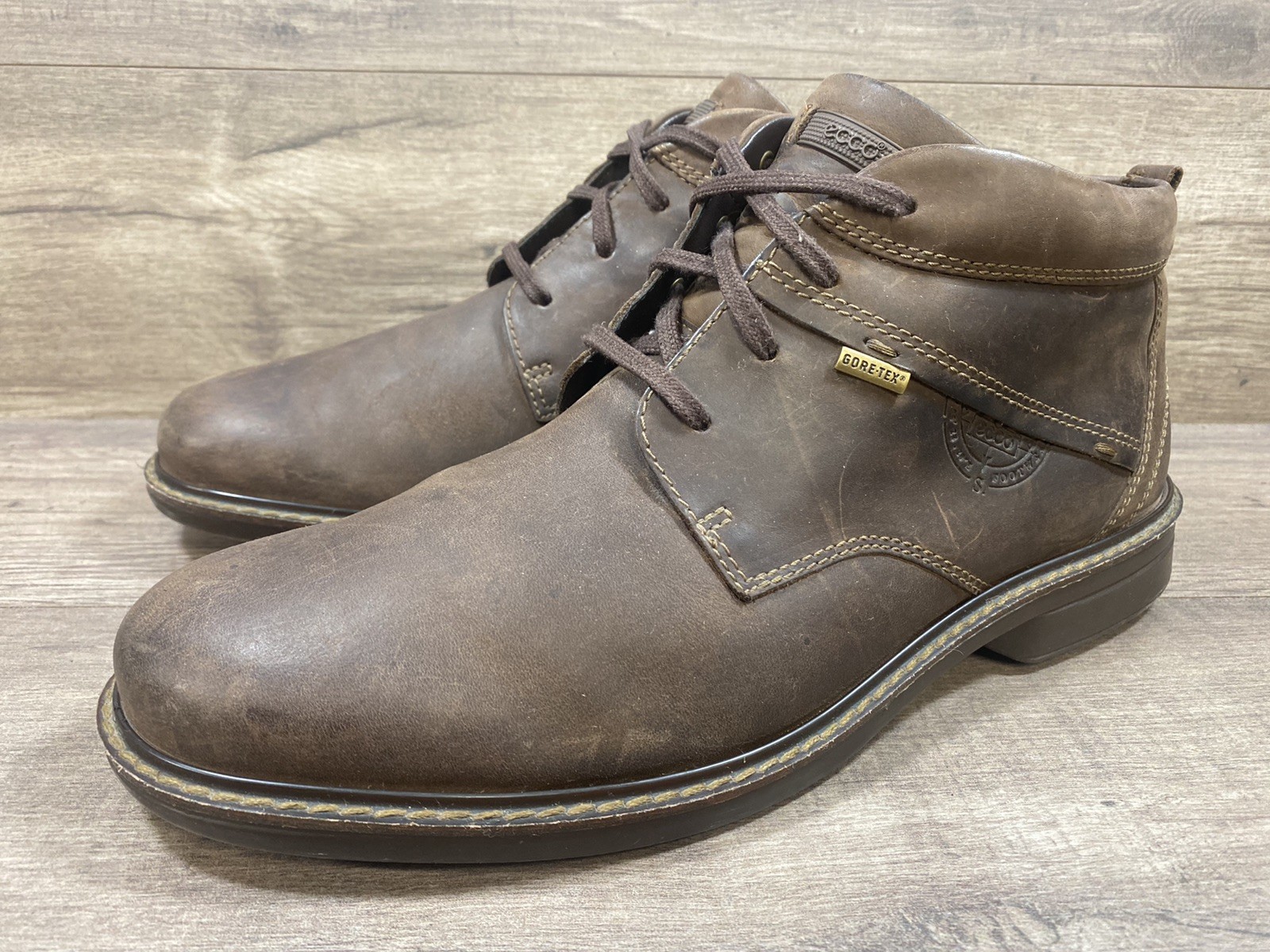 ECCO Turn GTX Waterproof Chukka Tie Soft Brown Leather Mens Size 46 US 11 11.5