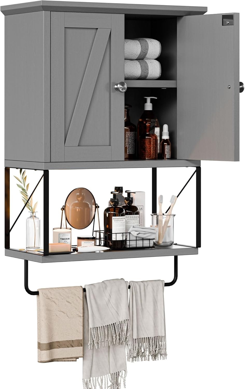 Wall-Mounted Bathroom Cabinet with Doors, Over-The-Toilet Storage Medicine