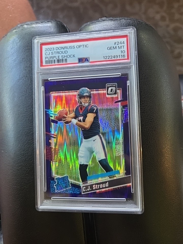 CJ Stroud 2023 Donruss Optic Rated Rookie Purple Shock Prizm #244 PSA 10 RC Gem