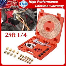 Brake Line Pipe Repair Kit 25ft 1/4 Copper Pipe Flaring Tool Set + 20 Fittings
