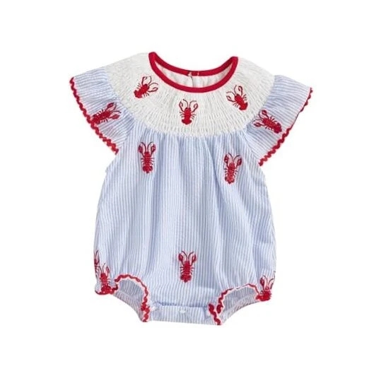 Sasaerucure Newborn Infant Baby Girl Smocked Bubble Summer 3-6 Months Blue