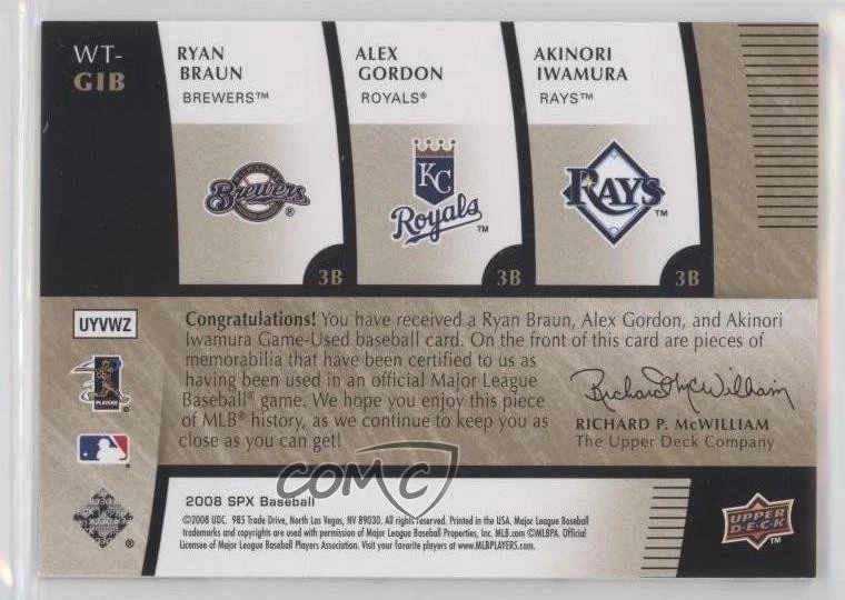2008 SPx Winning Trios/75 Ryan Braun Alex Gordon Akinori Iwamura #WT-GIB Foto 2 de 2