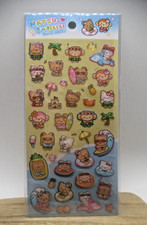 Japanese Kawaii Summer Bear Monkey Puffy Sticker Sheet Beach Surf Cute