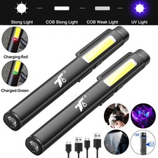 2-10PACK EDC UV Flashlight Rechargable Magnetic COB Pen Light 365nm Blacklight