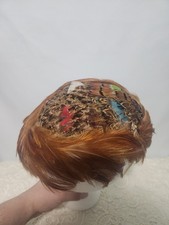 Vintage 1950s Feather Cocktail Hat Multicolor Fascinator Cap Hollywood Glam
