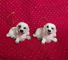 Bichon Frise Dog Christmas Ornaments Set of 2 White Resin Canine Breed Puppy